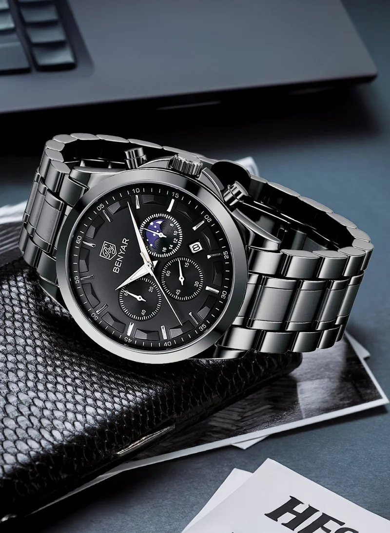 بينيار بواسطة بينيار الرجال ساعة كرونوغراف 30 متر للماء مضيئة كلاسيكية ساعات الأزياء رقم كبير تاريخ التناظرية ساعة الكوارتز هدية أنيقة للرجال